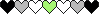 7 pixelated hearts in the colours black, grey, white, green, white, grey, black in a line, representing the agender flag which the developer is.